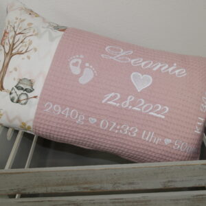 Babykissen mit Namen, Babykissen mit Namen Grösse Gewicht und Geburtsdatum, besticktes Kissen, Geburtskissen, Geschenk mit Geburtsdaten, Geschenk zum Weisat, Geschenk zum Weisert, Geschenk zur Geburt, Kissen bestickt zur Geburt, Kissen mit Geburtsdaten, Kissen zur Geburt, Weisat, Weisert