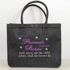 Besondere Geschenkidee Freundin, Filztasche, Filztasche bestickt, Filztasche Freundin, Freunde sind wie Sterne -Filztasche, Geschenk für Freundin, Geschenkidee für Freundin, Tasche für Freundin