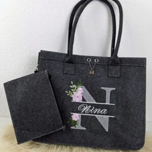 Filztasche, Filztasche mit Monogramm, Filztasche mit Namen, Geschenk Freundin, Geschenk mit Namen, Geschenkidee Freundin, Personalisierte Filztasche