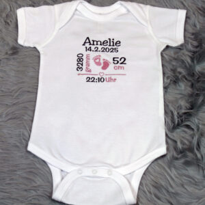 Babybody, Body zur Geburt, Body bestickt, Weisat, Body
